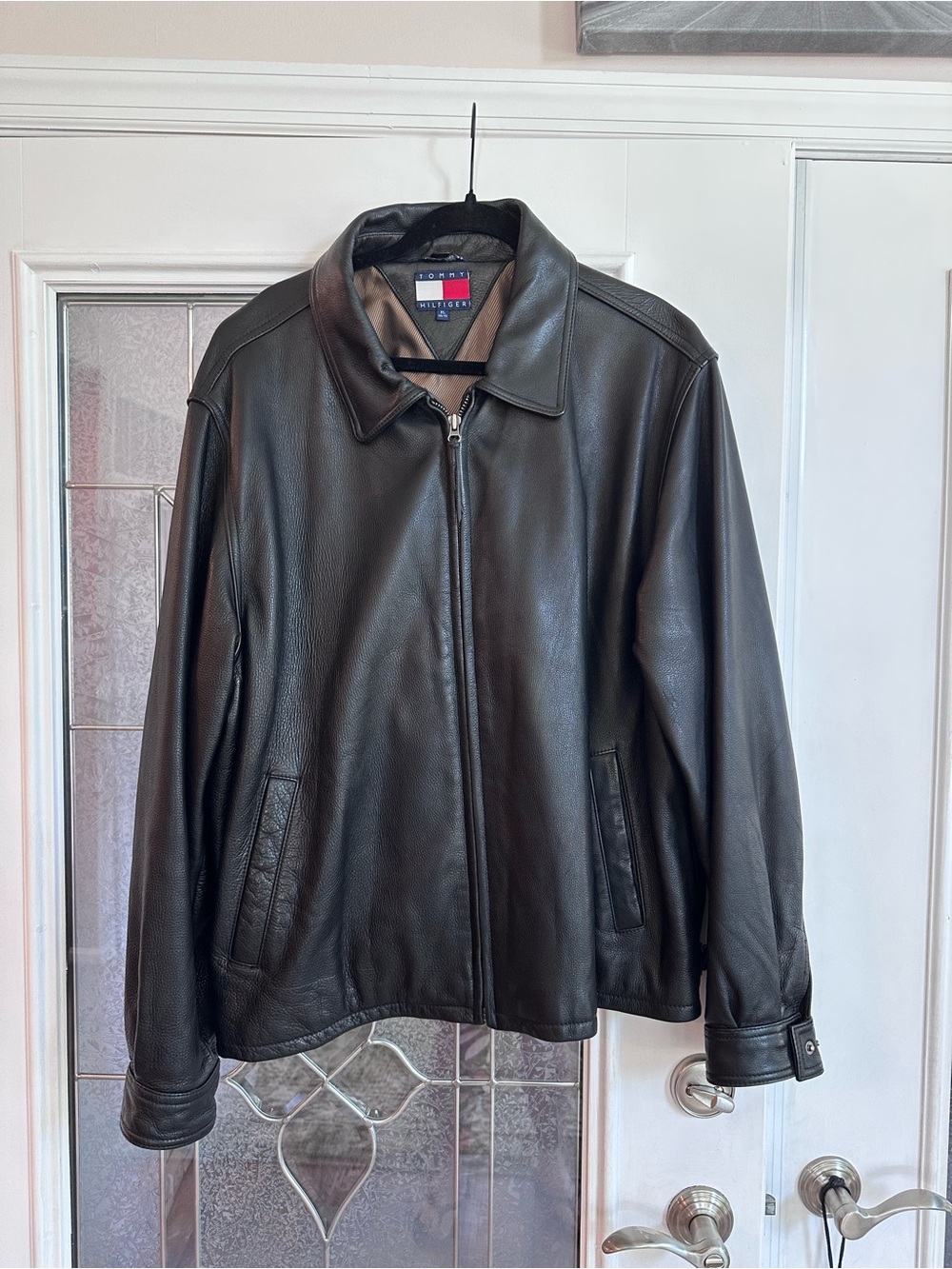 Tommy Hilfiger Black Leather Bomber Jacket